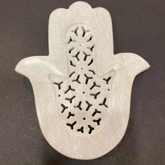 White Natural Stone (Marble or Quartz) Soap Dish - Hand of Fatima NEW - Picture 2 of 4
